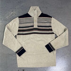 Elegant Beige Striped Collared Sweater